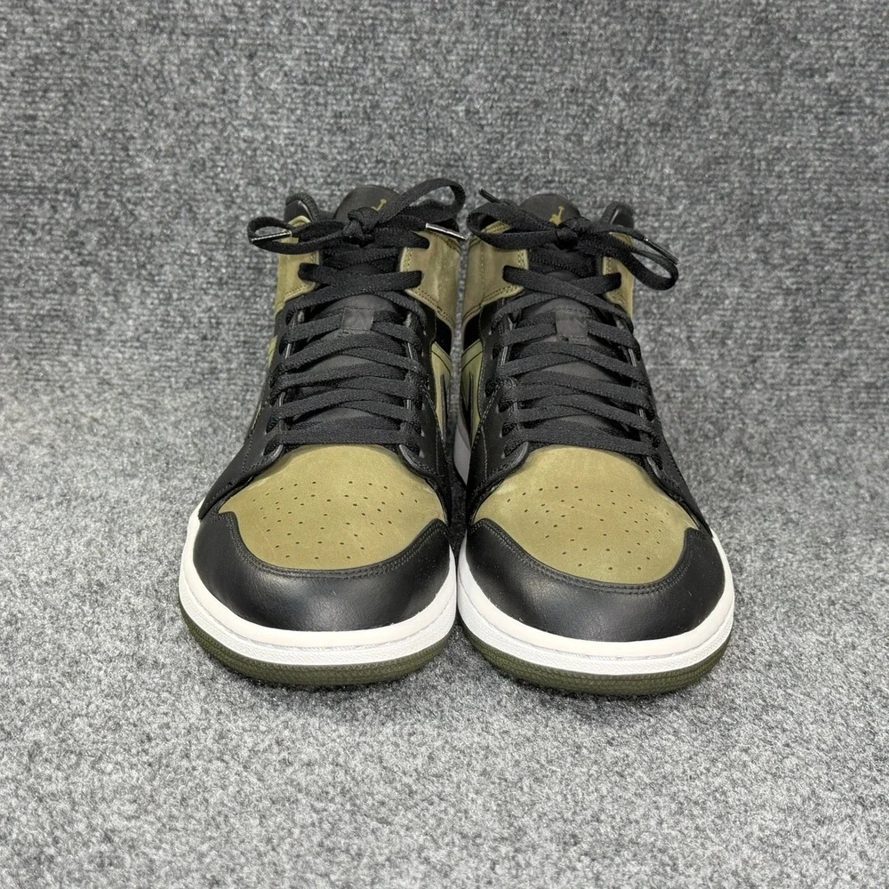 Jordan 1 Mid Shoes Men's 13 Olive Canvas Green Black‎ Retro Athletic Sneakers